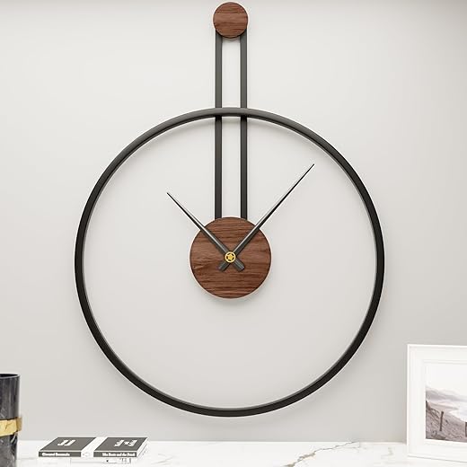 32.3x24 Inch Extra Giant Large Metal Modern Farmhouse Oversized Decorative Wall Clocks for Living Room,Big Minimalist Wall Clock with Elegant Natural Walnut Dial for Office,Dining Room