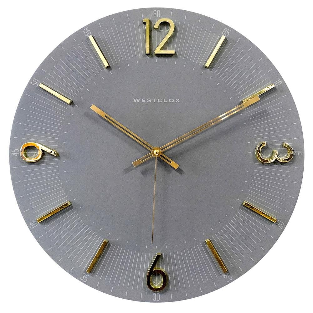 33947- Contemporary Analog 16" Quartz Wall Clock - Gray with Raised Gold...