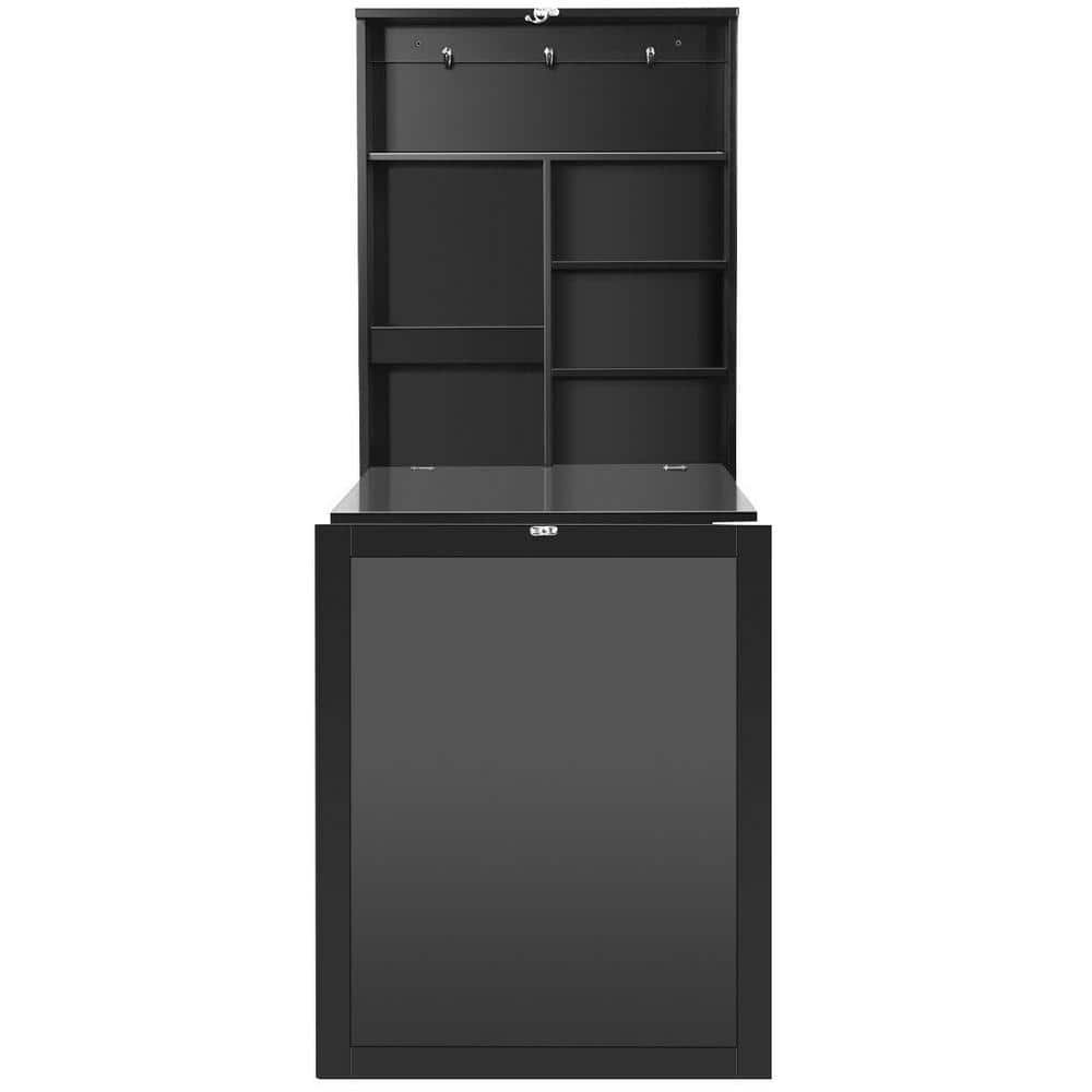34 in. H Rectangular Black Wood Wall Mounted Floating Desk with a...