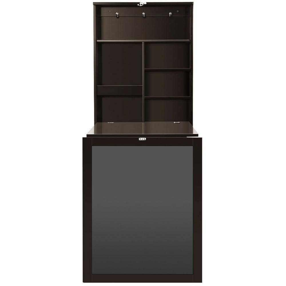 34 in. H Rectangular Brown Wood Wall Mounted Floating Desk with a...