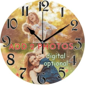 10 Inch Custom Photo Wall Clock Personalized Design Your Text Logo Clock Round Wall Clock Silent Non Ticking Wall Clocks Battery Operated for Home Office School Decor, Custom 2 Photos Collage