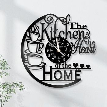 12 Inch Kitchen Vinyl Record Wall Clock, Kitchen Heat Home Theme Wall Clock, Coffee Bar Decor, Coffee Wall Decor for Kitchen Office Living Room, for Women Wives, Black