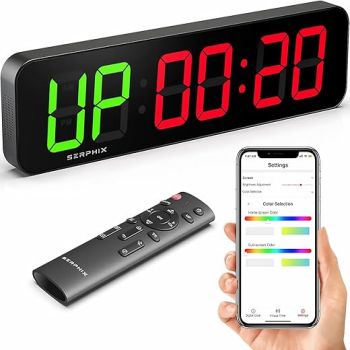 15.2 Gym Timer, App & Remote Control, Customizable LED Colors, Workout Interval Timer Stopwatch Countdown Large Digital Wall Clock for Home Gym