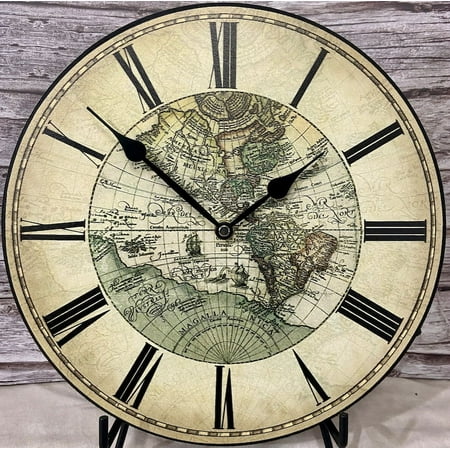 1596 World Map Wall Clock | Beautiful Color, Silent Mechanism, Made in USA