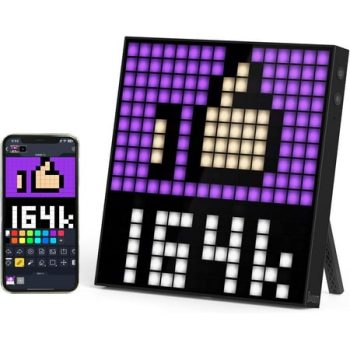 16 - Pixel Art Digital Clock with APP Control & WiFi Connects, 16x16 Pixel LED Large Display Smart Clock with Date, Event Reminder, Message Board for Home, Office, Bedrooms