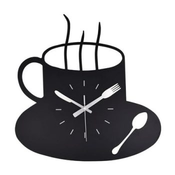 30x29cm Large Wall Clock, Coffee Cup Shape Clock with Large Roman Numerals, Indoor Silent Battery Operated Clock for Home, Living Room, Kitchen