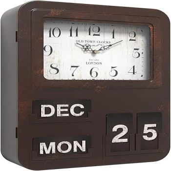 Abdurey Retro Calendar Wall Clock with Hidden Safe., Battery Operated Quartz Metal Wall Clocks, Large Rectangular Vintage Decor Clocks, for Farmhouse, Living Room (15 H x 11 W x 3.6 D)