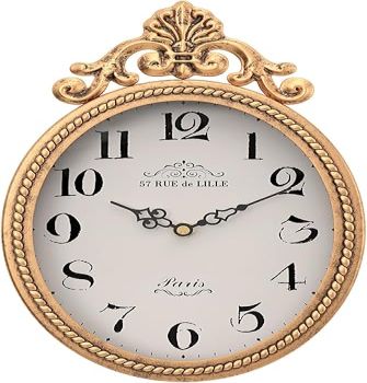 Abdurey Small French Retro Decorative Wall Clock, Antique Gold Vintage Oval Style,Silent Battery Operated Boho Decor Wall Clocks for Farmhouse,Kitchen,Bedroom,Bathroom(10.4 H x 6.7 W)