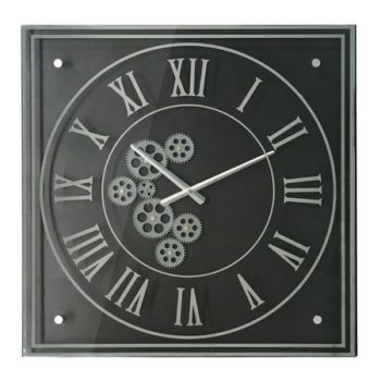 A&B Home Square Framed Gear Wall Clock with Roman Numerals - 24 - Black, Silver Finish