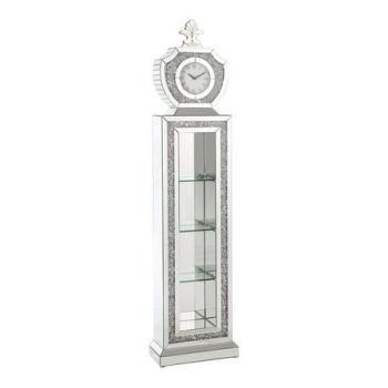 ACME Noralie Wood Frame Grandfather Clock with LED in Mirrored and Faux Diamonds