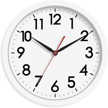 AKCISOT 12 Inch Wall Clock Silent Non Ticking Modern Wall Clocks Battery Operated, Analog Classic Clock Decorative for Bedroom, Kitchen, Home Office, Bathroom, School, Living Room (White)