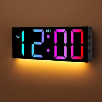 Alampan 12 Large Digital Wall Clock with Remote Control, RGB LED Clock with Full Screen Display, Big Wall Clock for Classroom, Garage, Living Room, Elderly, Wall Mount Clock with DST, LED Wall Decor