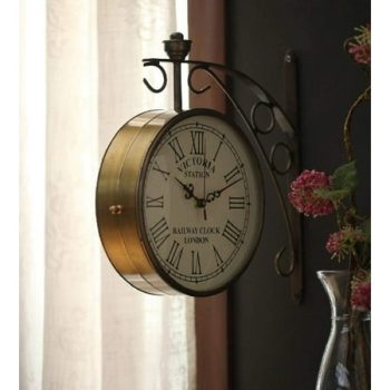 Antique Brass Victoria Station Clock Double Sided Clock Vintage Railway Clocks (8 INCH), Black Finish