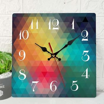 ArtSocket Wooden Wall Clock Silent Non-Ticking, Geometric Spectrum Grid Colorful Rainbow Modern Square Rustic Wall Clocks Decor for Home Kitchen Living Room Office, Battery Operated(12 Inch)