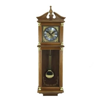 Bedford Clock Collection 34.5 Antique Chiming Wall Clock with Roman Numerals in a Harvest Oak Finish