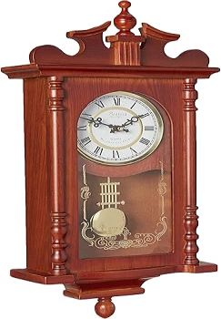 Bedford Clock Collection Pendulum and Chime Wall Clock, 25 Inch, Redwood Finish