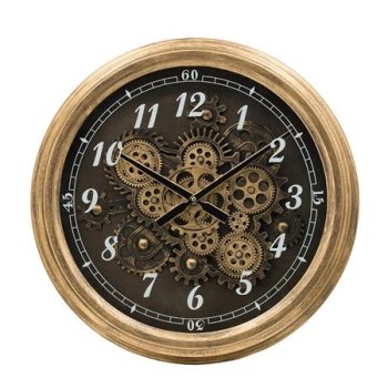 Benjara 21 in. Gear Design Round Wall Clock, Numbered Analog - Gold Bronze Iron