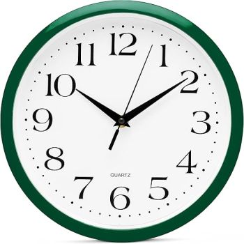 Bernhard Products Hunter Green Wall Clock Silent Non Ticking - 10 Inch Quality Quartz Battery Operated Round Easy to Read Home/Kitchen/Office/Classroom/School Clock