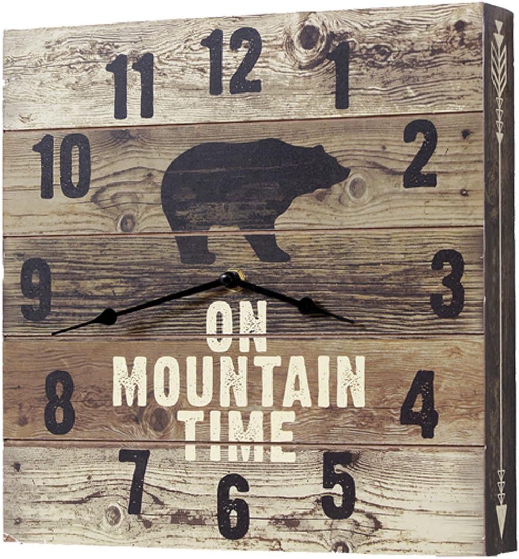 Black Forest Décor - Bear Mountain Time Wall Clock - Rustic Farmhouse Black Bear Clock - 12 x 12