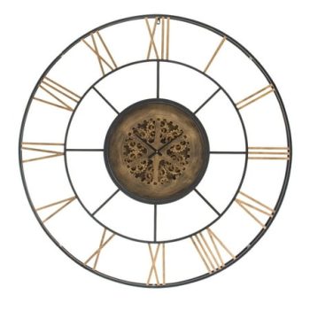 CC Home Furnishings 55.75 Black Concentric Round Framed Wall Clock with Exposed Center Gears and