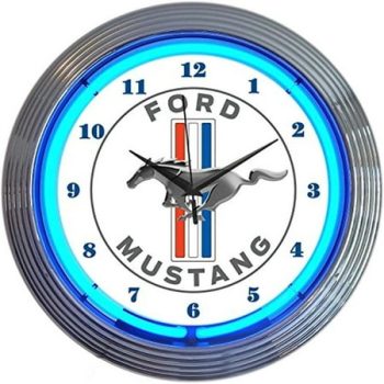 Ford Mustang Blue Neon Wall Clock, 15