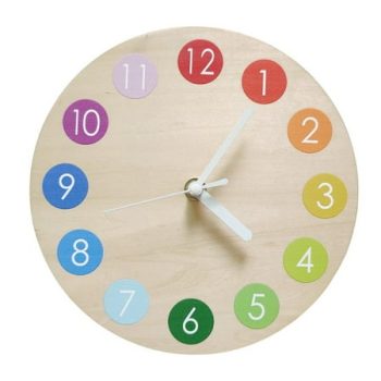 Clock Wall Kids Clocks Decorative Learning Wooden Wood Farmhouse Silent Teaching Bedroom Hanging Time Round Room Rainbow