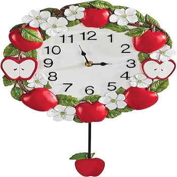 Collections Etc Hand-Painted Apple Blossom Pendulum Wall Clock