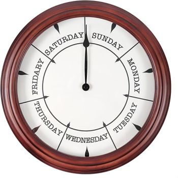 Day of The Week Clock 14Inch Retirement Wall Clock with Wood Frame Day Wall Clock for Men Women