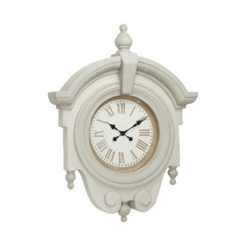 Decmode 33.5” x 44” Large Antique Light Gray Wood Round Wall Clock w/ Arched Frame & Finials