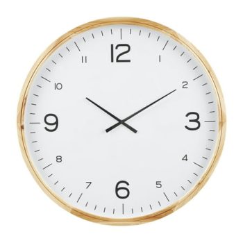 DecMode 36 Light Brown Wood Wall Clock with White Backing