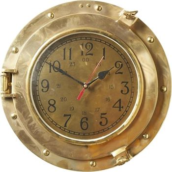 Deco 79 Metal Nautical Decorative Wall Clock Small Port Hole Wall Clock for Home, Wall Clock for Room 12 x 12 x 3, Gold