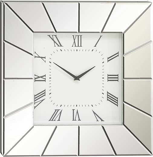 Deco 79 Wood Starburst Mirrored Wall Clock, 2 x 20 x 20, Silver