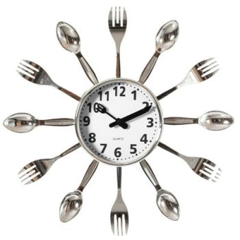 Decorative 3D Cutlery Utensil Spoon and Fork Wall Clock for Kitchen, Playroom or Bedroom