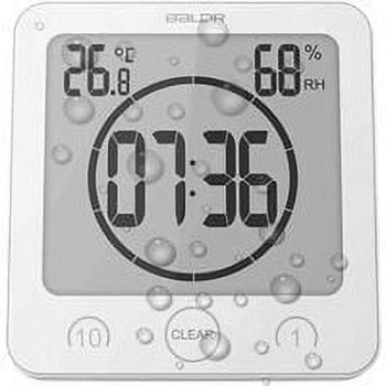 Depato LCD Digital Shower Clock, Bathroom Clock Waterproof Shower Clock Timer Temperature Humidity Wall Shower Clock Kitchen Timer (White)