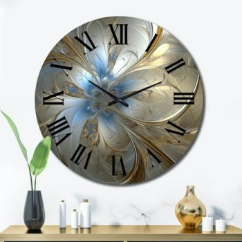 DESIGN ART Designart Tender Light Blue Floral Whirling Spiral Abstract Spirals Oversized Wall Clock 36 In. Wide x 36 In. High