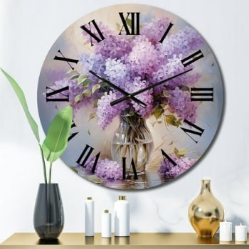 Designart Lilacs love expression I Floral Oversized Wall Clock