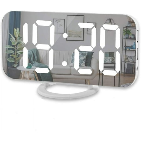 Digital Alarm Clock, 6 Large Mirror Surface LED Clocks with Dual USB Charger Ports, Auto/Custom Brightness,Easy Snooze Function,