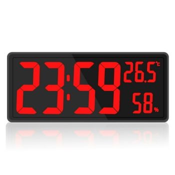 Digital Clock Large Display, Large Digital Wall Clock with Temperature and Humidity, Digital Wall Clock with LED Numbers for Bedroom, Office, Clear Read for Elderly - red