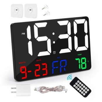 Digital Wall Alarm Clock,LED Large Display 11.4 Alarm Clocks with Wireless Remote Control,Oversized Wall Clock w/ Date and Temperature,12/24H,Digital Clock for Table&Wall Mount Bedroom Office Seniors