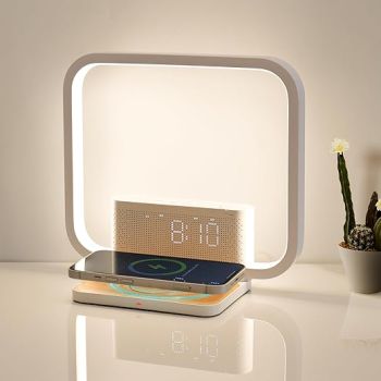 Bedside Lamps,Sunrise Dual Alarm Clock for Heavy Sleepers,Table Lamp with Fast Wireless Charger Station for iPhone/Samsung,Wake Up Light Touch with Snooze/Timer/10 Natural Sounds/3 Dimmable