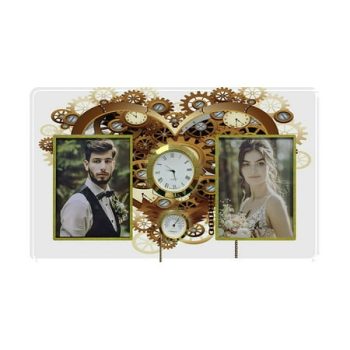 ECZJNT Steampunk Heart Love Family Couple Photo Picture Frame with Clock and Thermometer for Wall Hanging and Tabletop Display