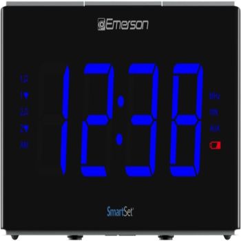 Emerson Smartset Sound Therapy Alarm Clock Radio with White Noise/Nature Sounds 1.8 LED Display Black/Blue, ER100105