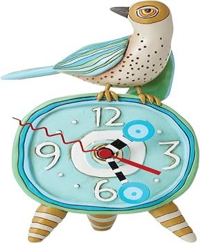 Enesco Allen Designs Perched Bird Sculpted Desktop Clock, 7.87 Inch, Multicolor