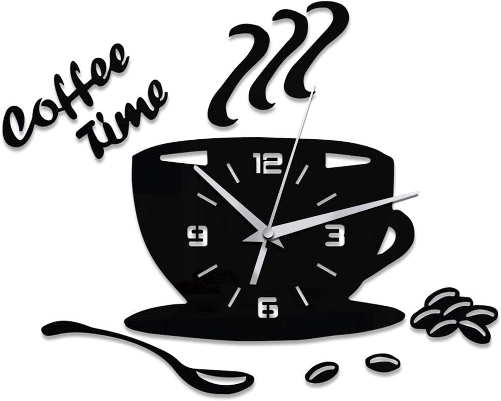 Enfudid Acrylic Wall Clocks Coffee Time Cup Clock Battery Operated Large Clock for Office