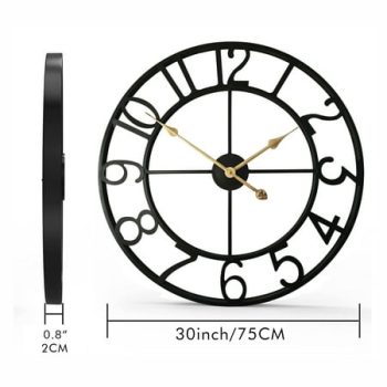 Evursua 30inch Decorative Large Wall Clock for Home Hanging Clocks Big Arabic Numerals Black