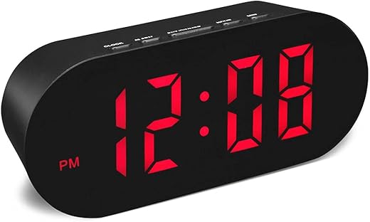 FAMICOZY Simple Easy to Use Digital Alarm Clock,Small Compact,Auto Dim at Night and 6 Manual Brightness adjustments,Mains Powered,Crescendo Alarm with Snooze,12/24hr,Black