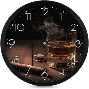 Fashionable Round Wall Clock,Cigar & Whiskey Printed Wall Clock,Modern Wall Clock Living Room Bedroom Kitchen Office Decoration