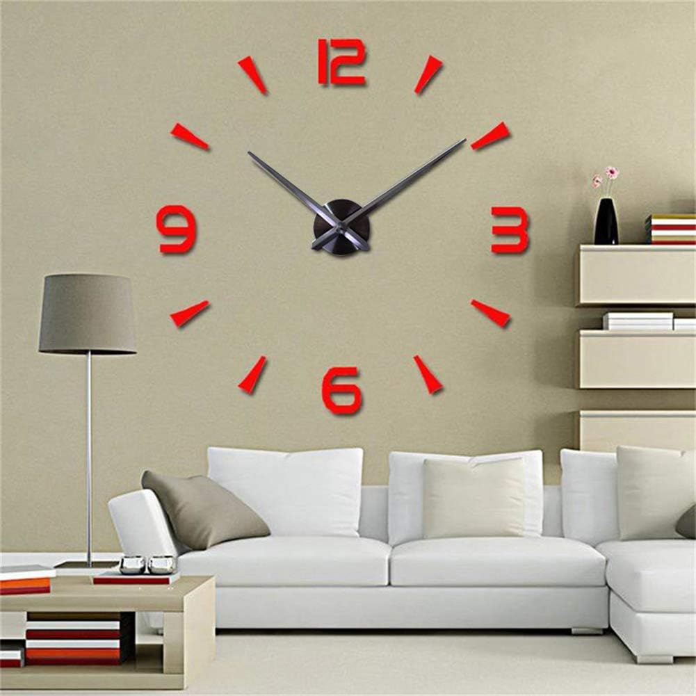 FASHION in THE CITY 3D DIY Wall Clock Mordern Design Mirror Surface Home Decor Murale Horloge (Red)