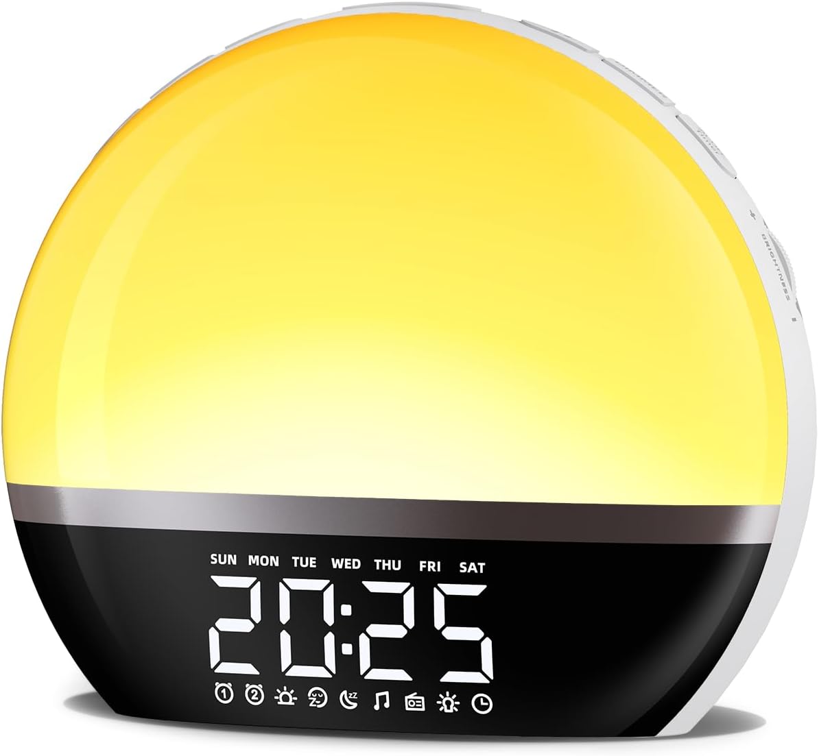 FM Radio Sunrise Alarm Clock Sound Machine Wake-Up Light Sunrise Sunset Simulation Adjustable Volume Brightness Sleep Aid 13 Colors 23 Sounds 28 Tunes Snooze Dual Alarm 4 Timers