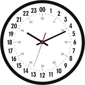 Foxtop 24 Hour Wall Clock 12 Inch Quartz Battery Operated Round Analog Wall Clock Military Time Clock for Classroom School Office Living Room Bedroom Home (Black)